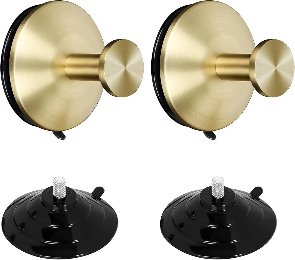 SAYAYO Suction Cup Hooks for Shower, Brushed Gold Suction Towel Hook for Glass Window, SUS 304 St... | Amazon (US)