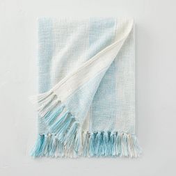 Tonal Stripe Summer Throw Blanket with Fringe Light Blue/Cream - Hearth &#38; Hand&#8482; with Ma... | Target
