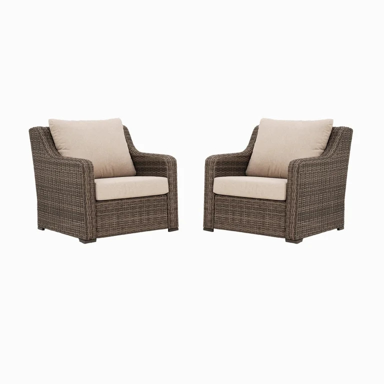 Better Homes & Gardens Hawthorne Park Outdoor Wicker Lounge Chair Set of 2, Beige | Walmart (US)