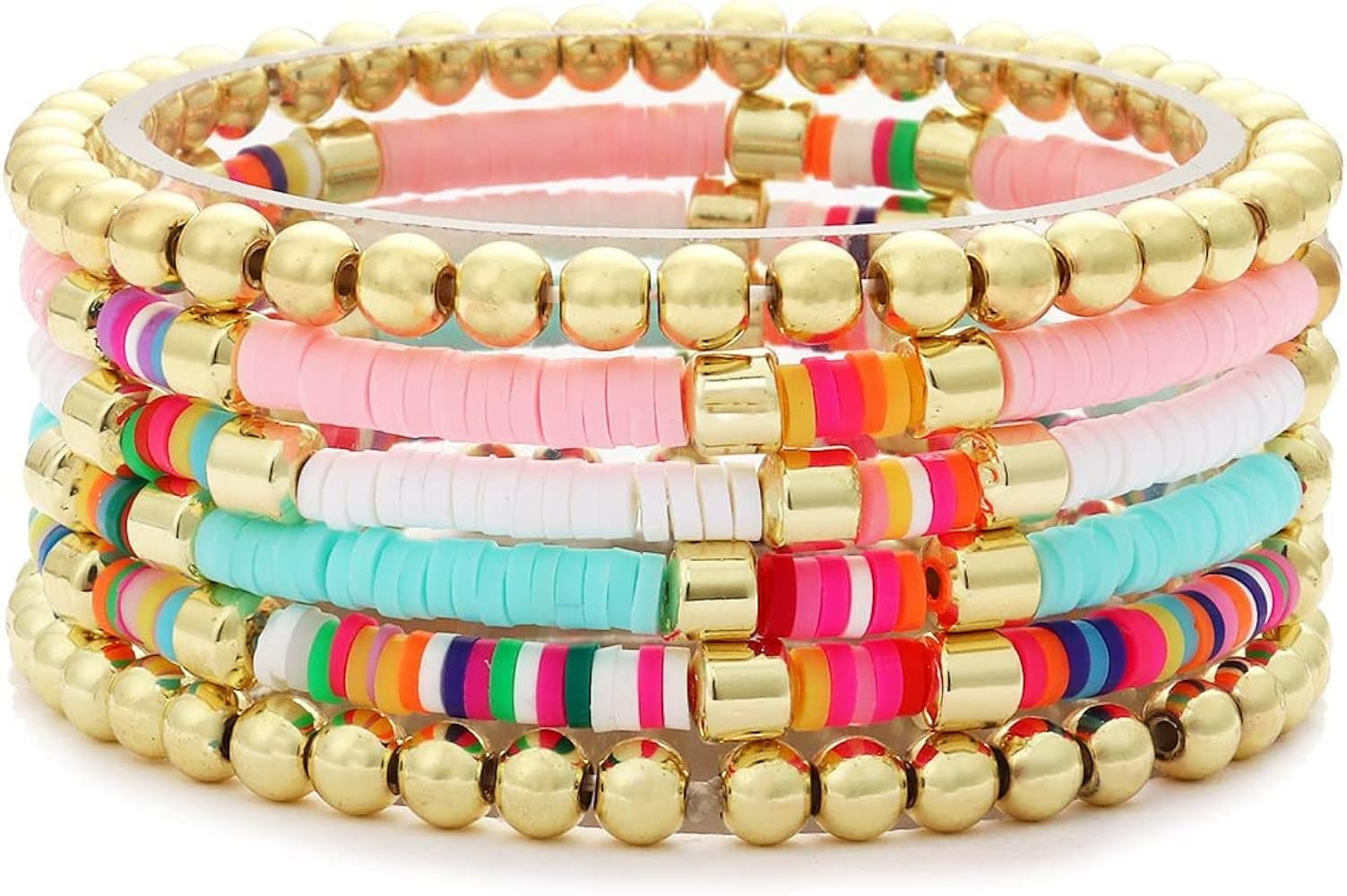 Colorful Beaded Bracelet for Women Heishi Bracelet Set Assorted Gold Bead Stackable Stretch Stran... | Amazon (US)