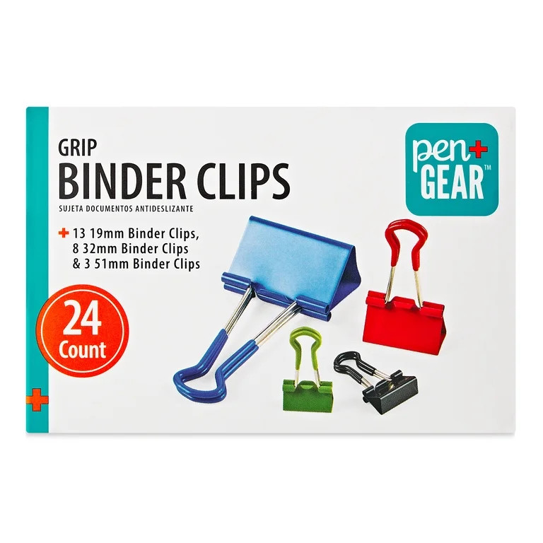 Pen+Gear Grip Binder Clips, Assorted Colors and Sizes, 24 Count | Walmart (US)