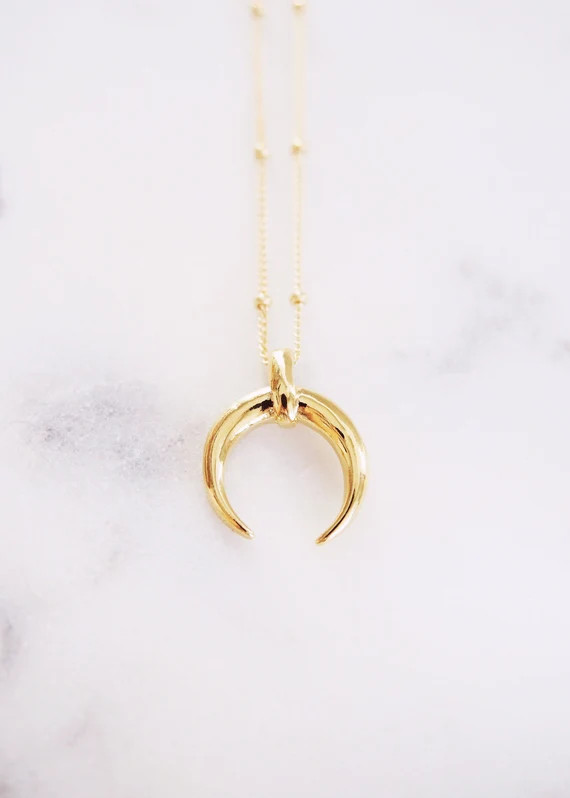Keao Necklace - Gold Horn Necklace, Gold Moon Necklace, Gold Crescent Necklace, Crescent Moon Nec... | Etsy (US)