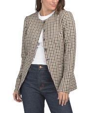 Plaid Button Up High Round Neck Blazer | Marshalls