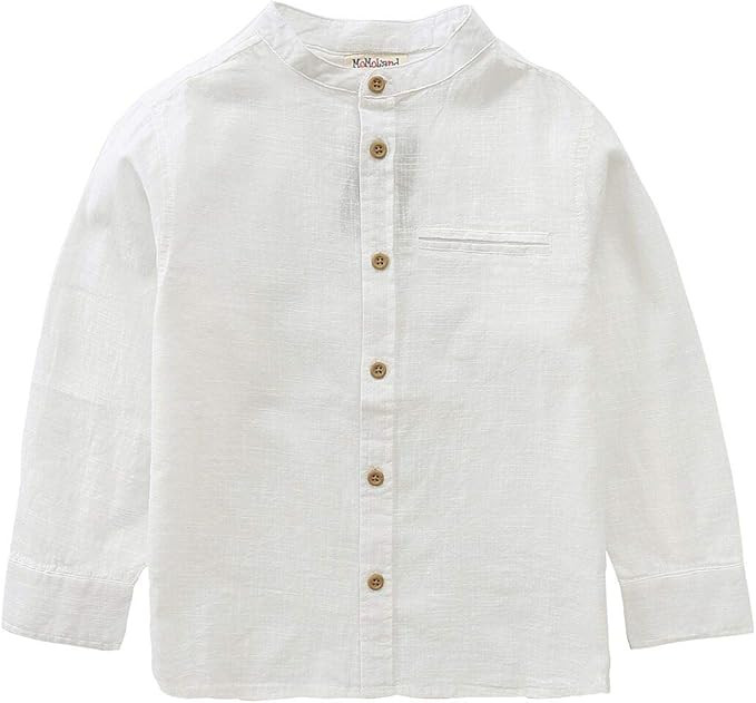 MOMOLAND Little Big Boys Long Sleeve Mandarin Collar Woven Cotton Button Down Linen Design Shirt ... | Amazon (US)