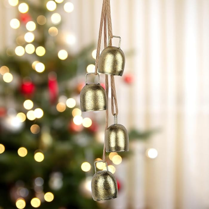 Christmas Bells for Decoration, Gold Bells with Jute Rope, Vintage Decorative Cow Bell, Metal Han... | Amazon (US)