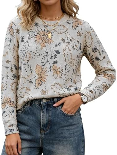 MINSURE Women's Floral Print Sweater Crew Neck Long Sleeve Soft Knit Pullover Tops for 2026 Sprin... | Amazon (US)