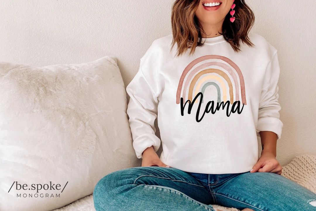 Mama Sweatshirt with cute rainbow print, Mama rainbow Shirt, gift idea for new mom, baby shower, ... | Etsy (US)