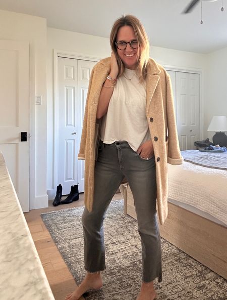 Fall fit. Anthropologie shacket. The perfect tee white tee and mother denim insider crop gray in gray. Ltk

#LTKfamily #LTKstyletip #LTKover40