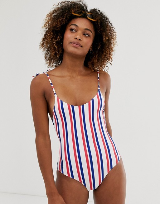 Monki tie strap swimsuit in nautical stripe | ASOS (Global)