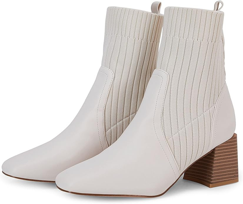 Womens Chelsea Boot Square Toe Stacked Chunky Heel Slip On High Top Elastic Block Heel Dress Sock... | Amazon (US)