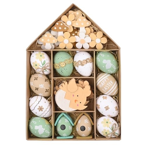 Valery Madelyn 40Pcs Easter Eggs Tree Ornaments, 2.36'' Beige Green Plastic Easter Egg Bulk Tree Decoration, Shatterproof Decorative Hanging Egg Decorations Spring Holiday Party Decor | Amazon (US)
