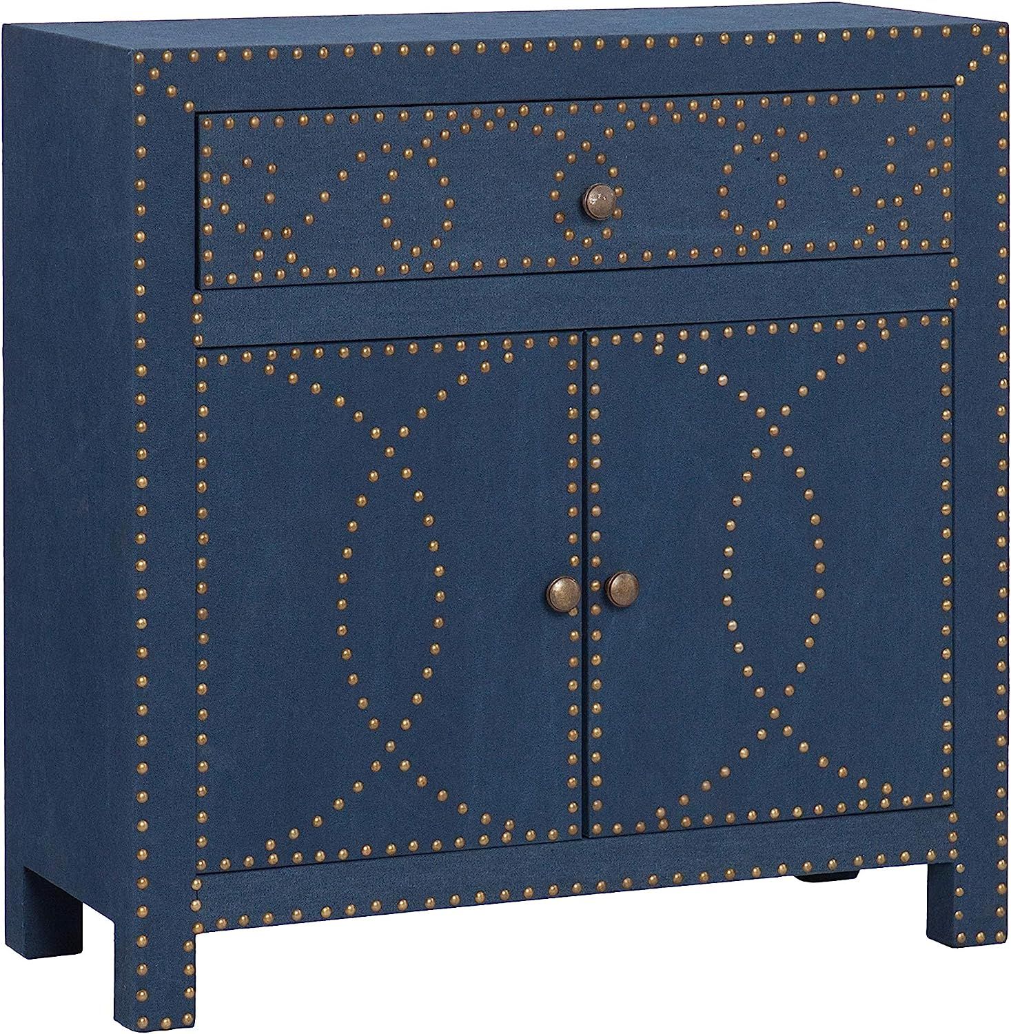 Florian Double Door Navy Cabinet - Ornate Design - 2 Door Cabinet w/ Removable Shelf | Amazon (US)