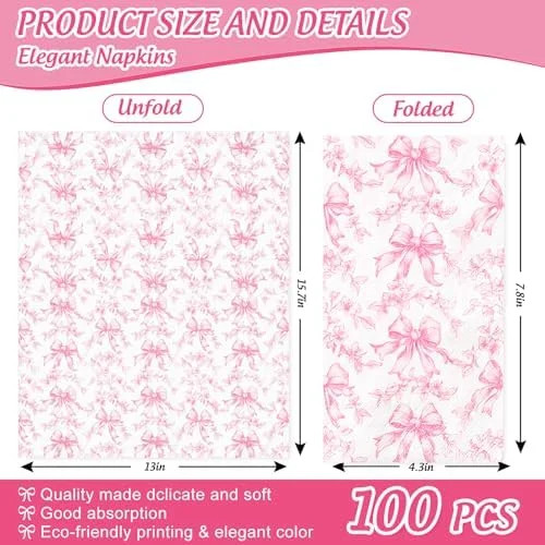 100Pcs Pink Floral Bow Guest Napkins Vintage Flower Bowknot Disposable Paper Napkins Dinner Hand ... | Walmart (US)