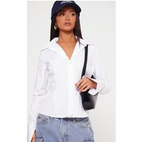 Petite White Woven Fitted Shirt | PrettyLittleThing US