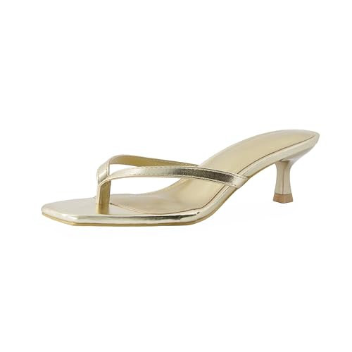 CUSHIONAIRE Women's Miami Kitten heel thong sandals +Memory Foam, Wide Widths Available, Metallic Gold 6.5 | Amazon (US)