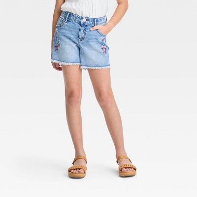 Girls' Star Mid-Rise Cut-Off Jean Shorts - Cat & Jack™ Blue | Target
