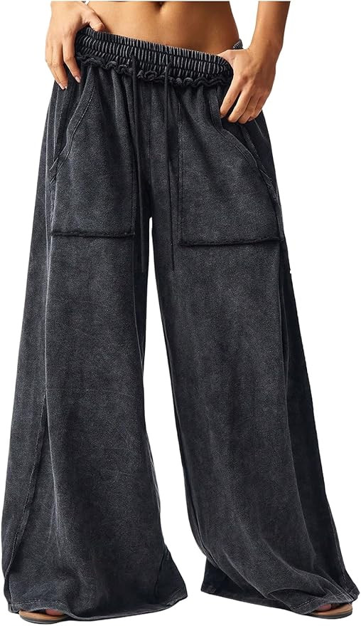 SOLY HUX Women's Wide Leg Baggy Sweatpants Acid Wash Drawstring Elastic Waist Palazzo Long Pants ... | Amazon (US)