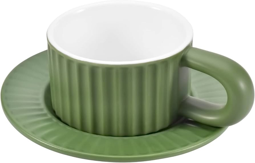 Koythin Ceramic Coffee Mug, Creative Vertical Stripe Cup with Saucer for Office and Home, Dishwas... | Amazon (US)