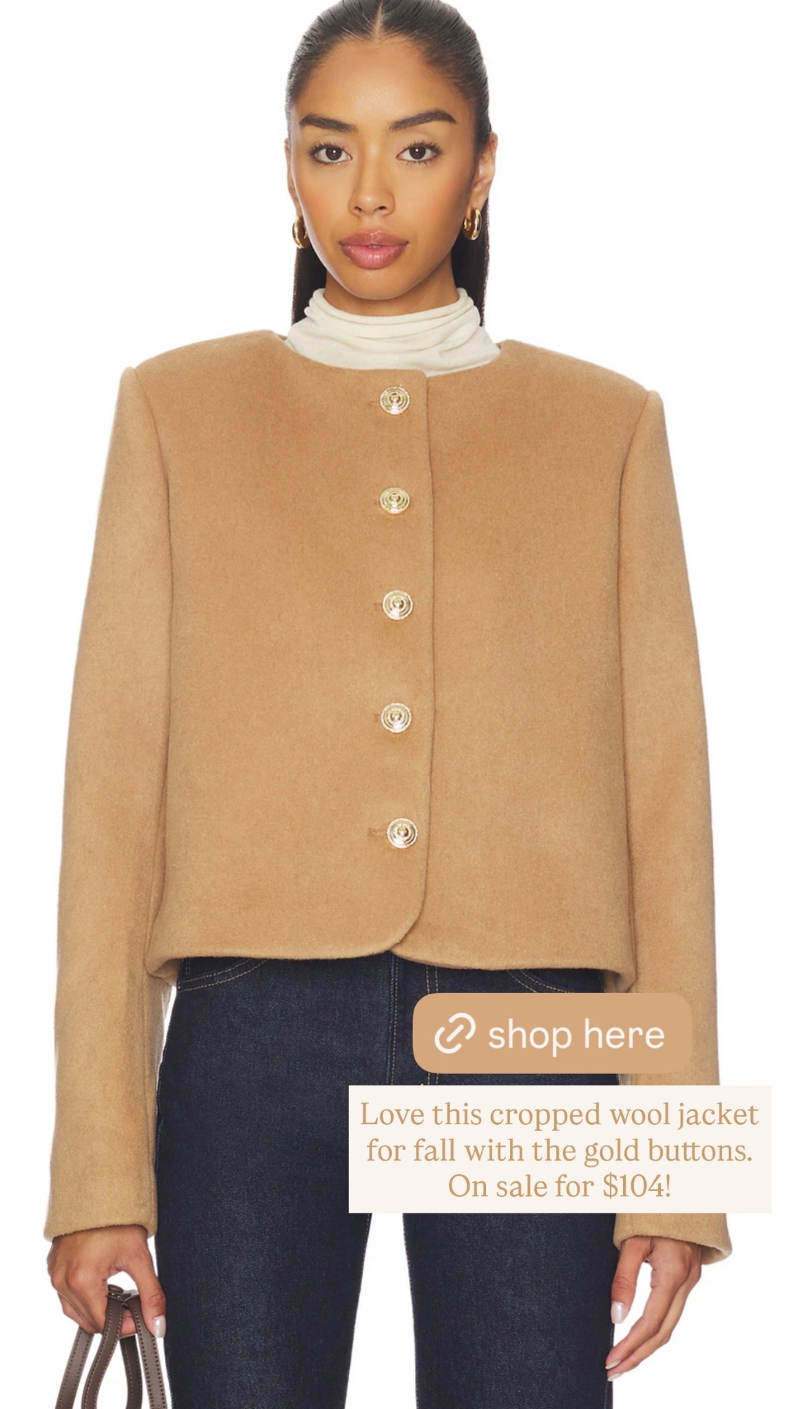 Love this cropped wool jacket for fall with the gold buttons. On sale for $104!