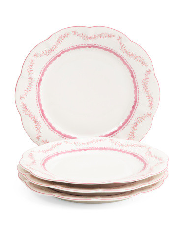 Set Of 4 Fine Porcelain Pinkmas Dinner Plates | TJ Maxx