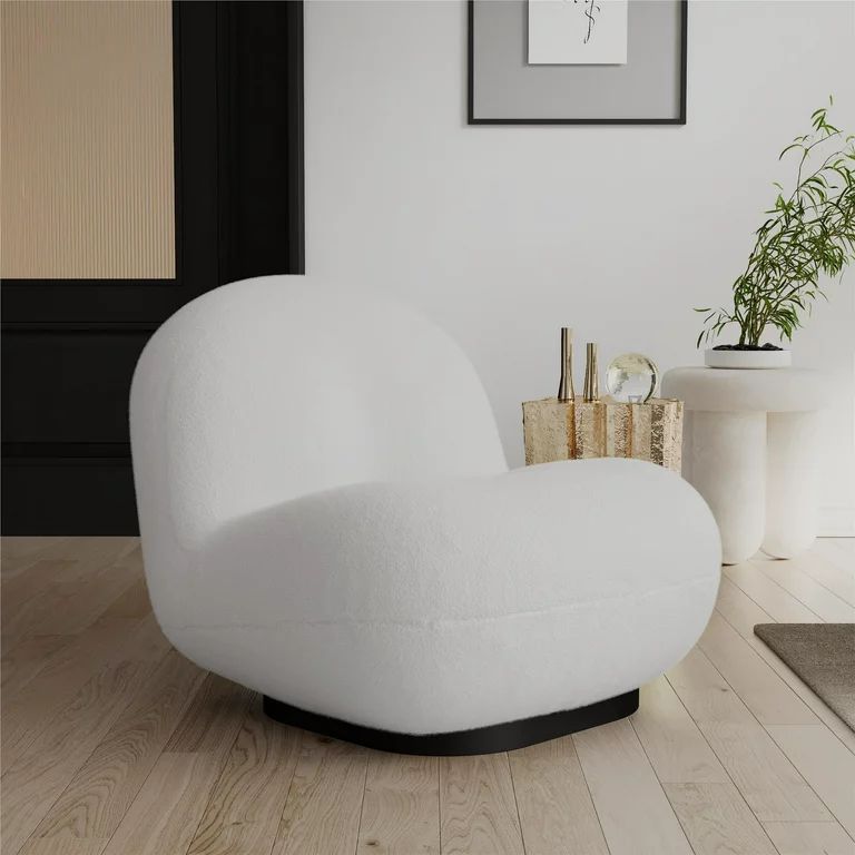 DHP Harley Swivel Accent Chair with Boucle Fabric and Black Base, White | Walmart (US)