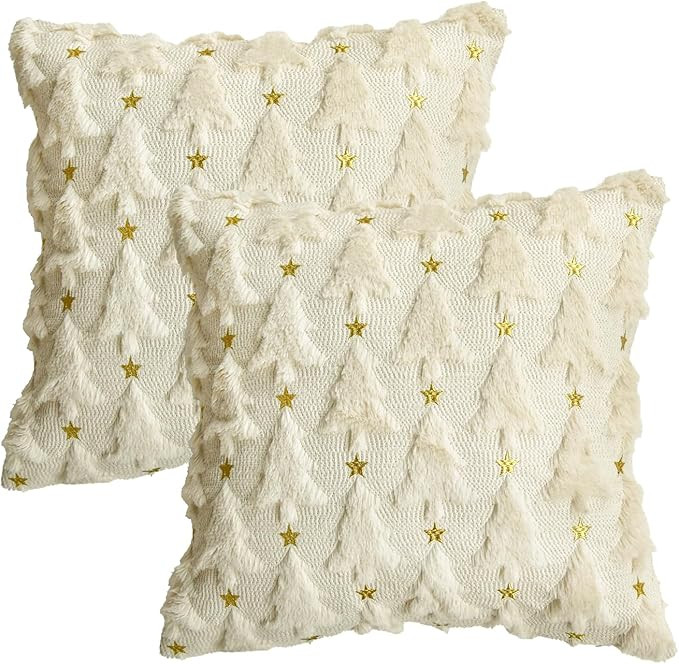 AVOIN colorlife Christmas Tree Star Beige Throw Pillow Cover Set of 2, 18 x 18 Inch Soft Plush Fa... | Amazon (US)