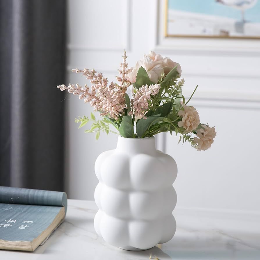 Mowtanco Ceramic Vase, Modern Dried Flower Vase, White Vase with Raised Dots, Boho Home Decor for... | Amazon (US)