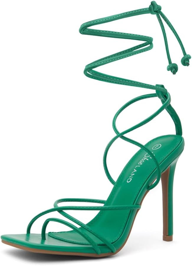 Shoe Land Womens SL-Finely Lace Up Heels Dressy Strappy Heels Square Open Toe Tie Up Stiletto Hee... | Amazon (US)