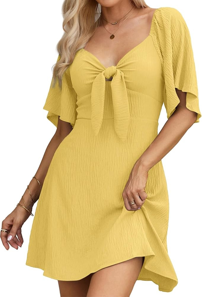 Dokotoo Womens Dresses 2026 Spring Summer Deep V Neck Elegant Bow tie Mini Dress S-XL | Amazon (US)