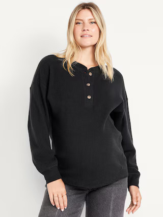Maternity Oversized Cozy Waffle Henley Top | Old Navy (US)
