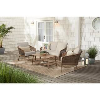 Coral Vista 4-Piece Brown Wicker and Steel Patio Conversation Seating Set with Bare Cushions | The Home Depot