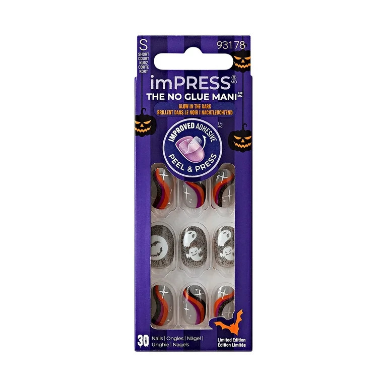 KISS imPRESS No Glue Needed Press On Nails, Design Glow in the Dark, First Rehearsal, Gray, Short... | Walmart (US)