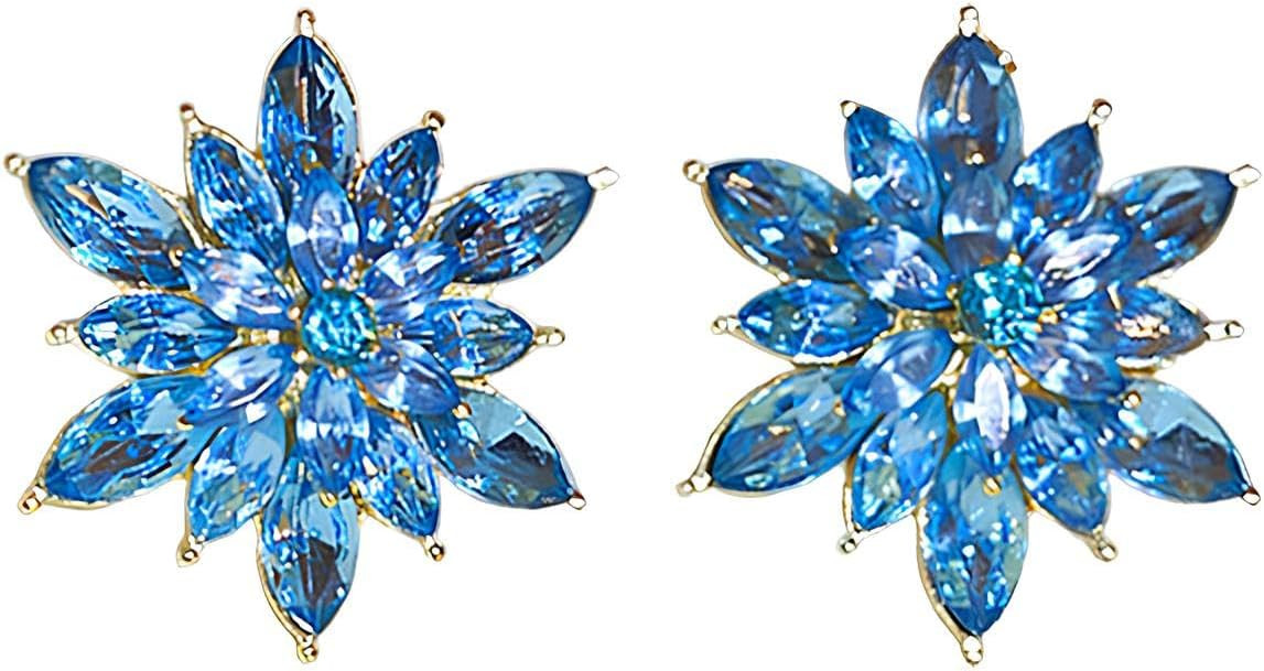 Crystal Flower Stud Earrings for Women - Light Blue Pink Black White Rhinestone Earrings with 925... | Amazon (US)