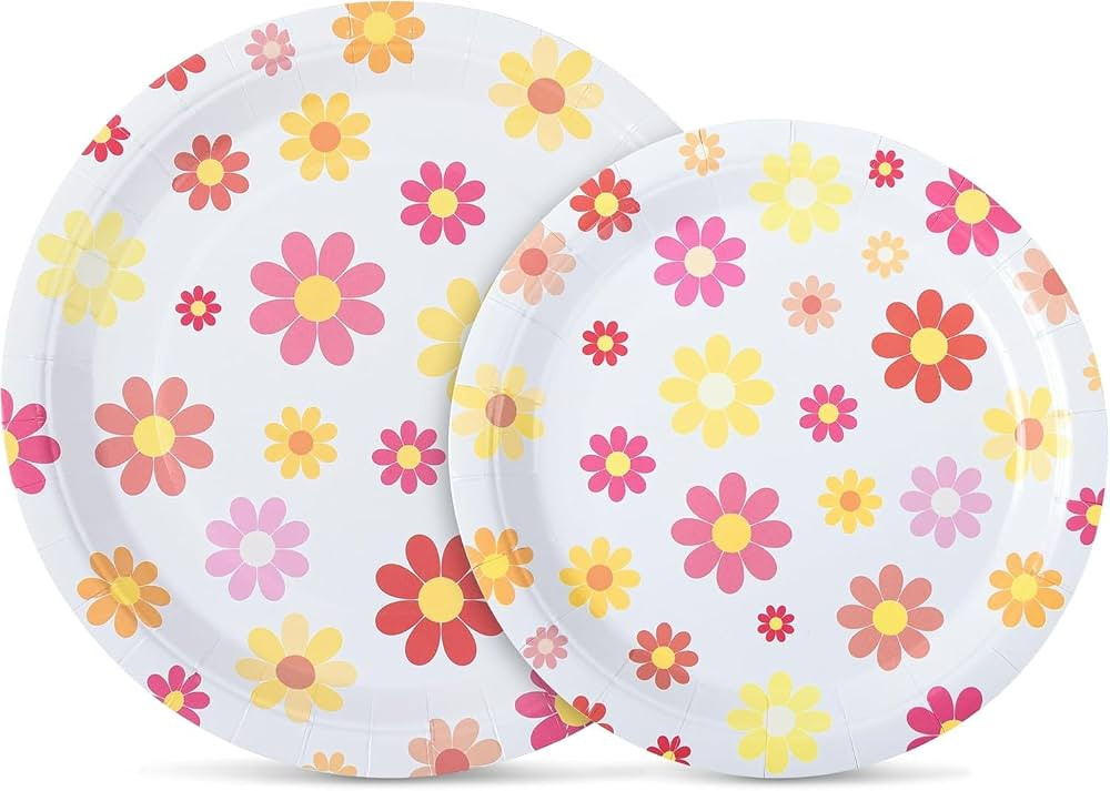 48 PCS Groovy Retro Daisy Party Plates - Hippie Boho Flower Round Disposable Plates for 60s and 7... | Amazon (US)