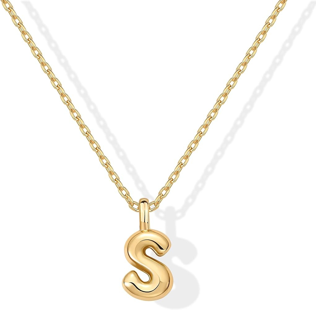 PAVOI 14K Gold Plated Dainty Chunky Bubble Initial Letter Pendant Necklace for Women | Alphabet L... | Amazon (US)