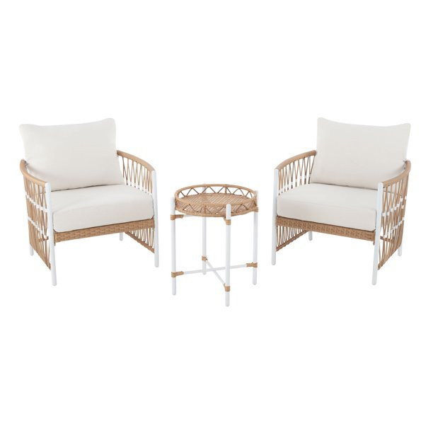 Better Homes & Gardens Lilah Outdoor Wicker 3-Piece Stationary Chat Set, Off-White | Walmart (US)