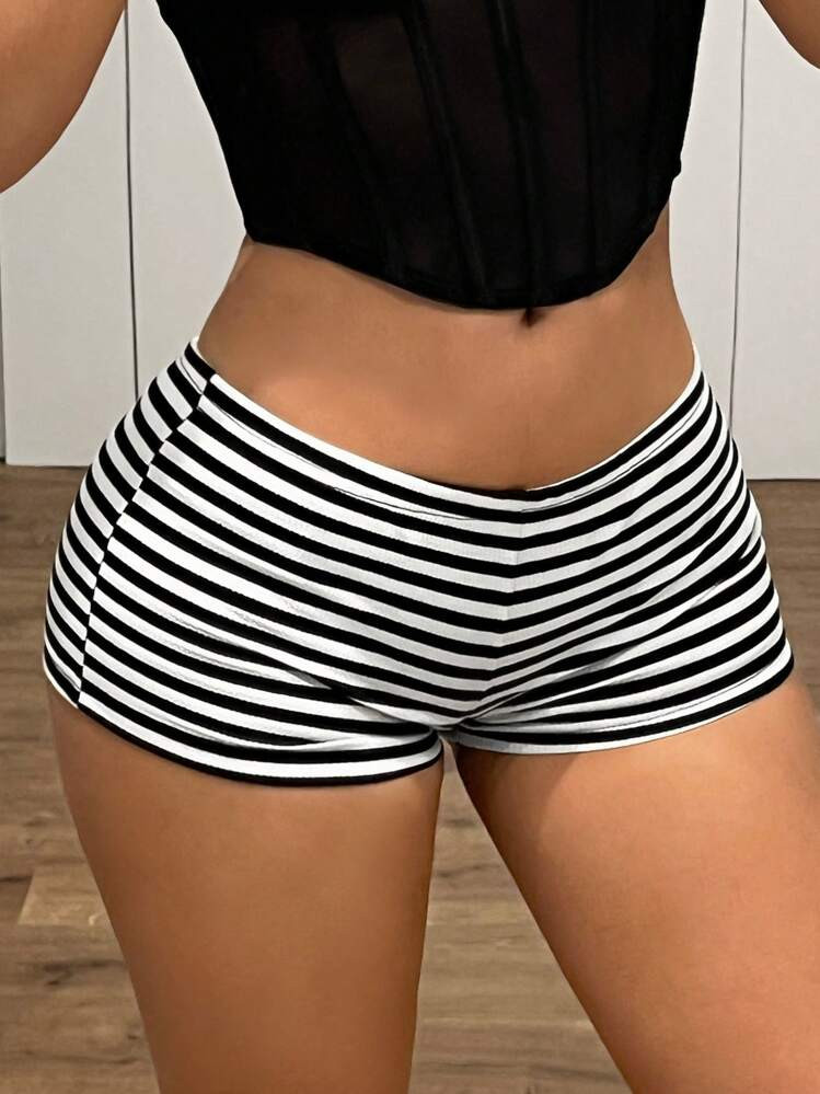 SHEIN ICON Y2K Sexy Ultra Low Waist Fitted Striped Micro Shorts | SHEIN