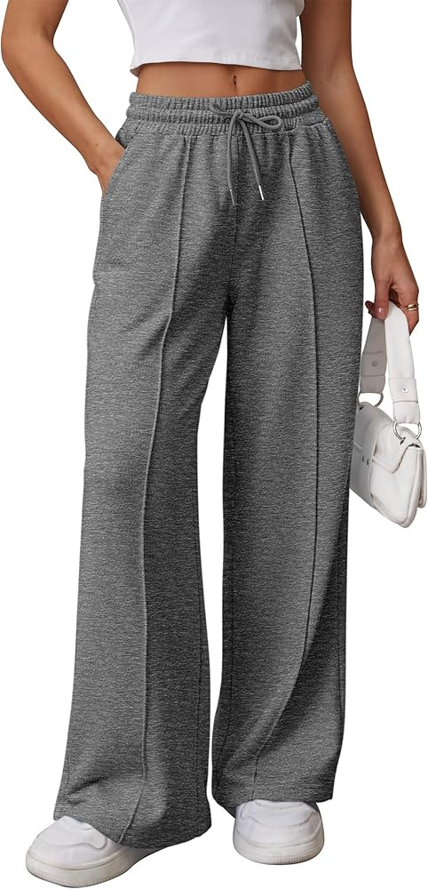 ATHMILE Womens Wide Leg Sweatpants High Waisted Baggy Pants Fashion Teen Girl Drawstring Athletic... | Amazon (US)