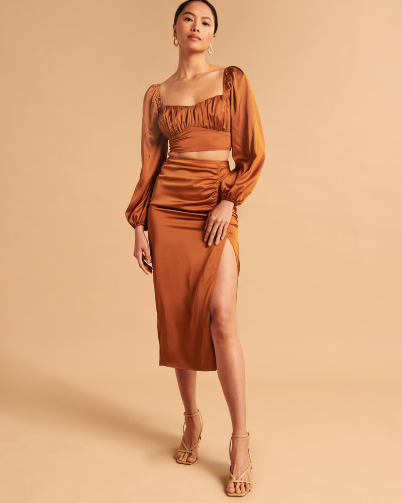 Cropped Long-Sleeve Satin Top | Abercrombie & Fitch (US)