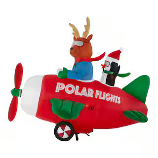 Home Accents Holiday 7 ft Pre-Lit LED Animated Airblown Polar Flights Airplane Scene Christmas In... | The Home Depot