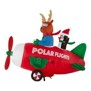 Home Accents Holiday 7 ft Pre-Lit LED Animated Airblown Polar Flights Airplane Scene Christmas In... | The Home Depot