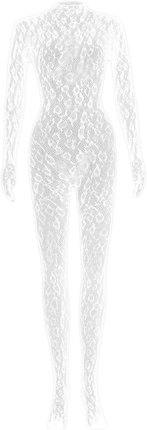 Leopard Lace Jumpsuits Fish Net One Piece Body Suit Rave Outfits for Women Ladies Night Out | Amazon (US)