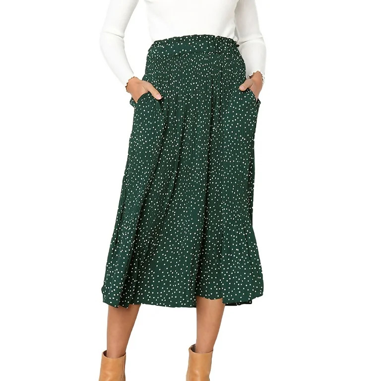 Fantaslook Midi Pleated Skirts for Women Polka Dot Swing High Waist Maxi Skirt with Pockets | Walmart (US)
