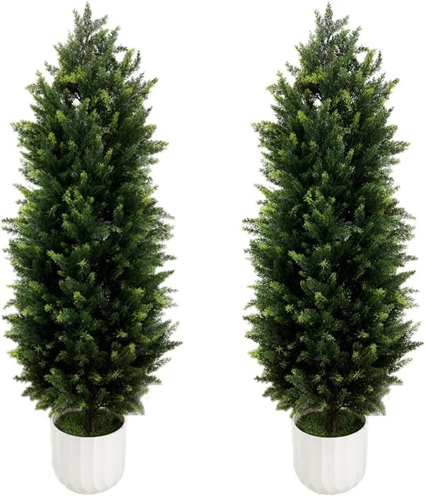 Artificial Cedar Topiary Tree with Potted 4FT, Set of 2 Outdoor Faux Plants UV Resistant Fake Bus... | Amazon (US)