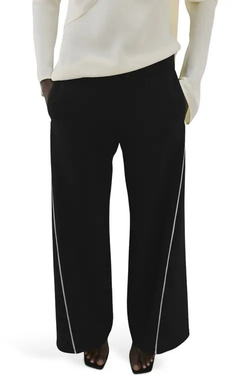 MANGO Side Piped Knit Wide Leg Pants in Black at Nordstrom, Size Small | Nordstrom