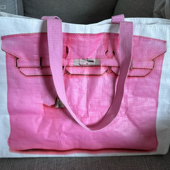 Pink and White Canvas Tote Bag with Double Straps Hermes style bag | Poshmark