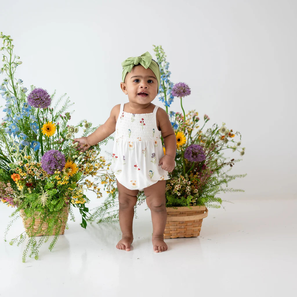 Smocked Bubble Romper in Wildflower | Kyte Baby