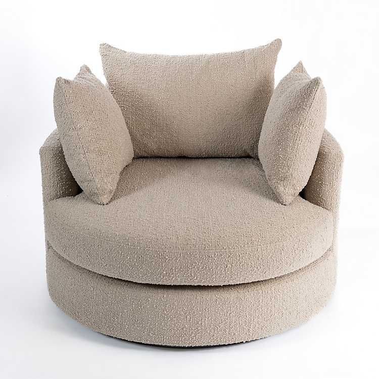 Round Sand Boucle Swivel Accent Chair | Kirkland's Home