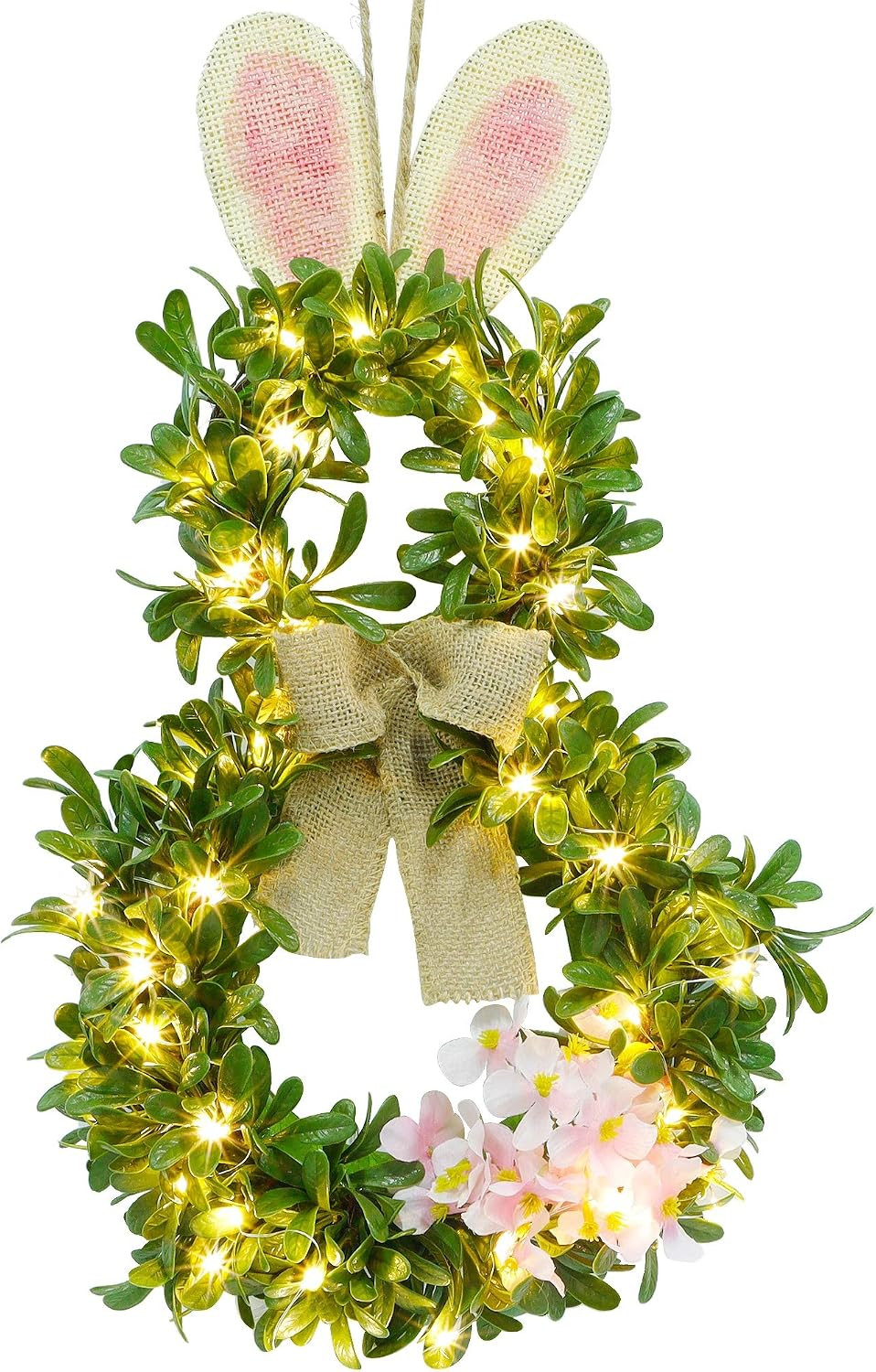 Twinkle Star 19 Inch Pre-lit Easter Bunny Wreath, Lighted Boxwood Wreath Spring Front Door Wreath... | Amazon (US)