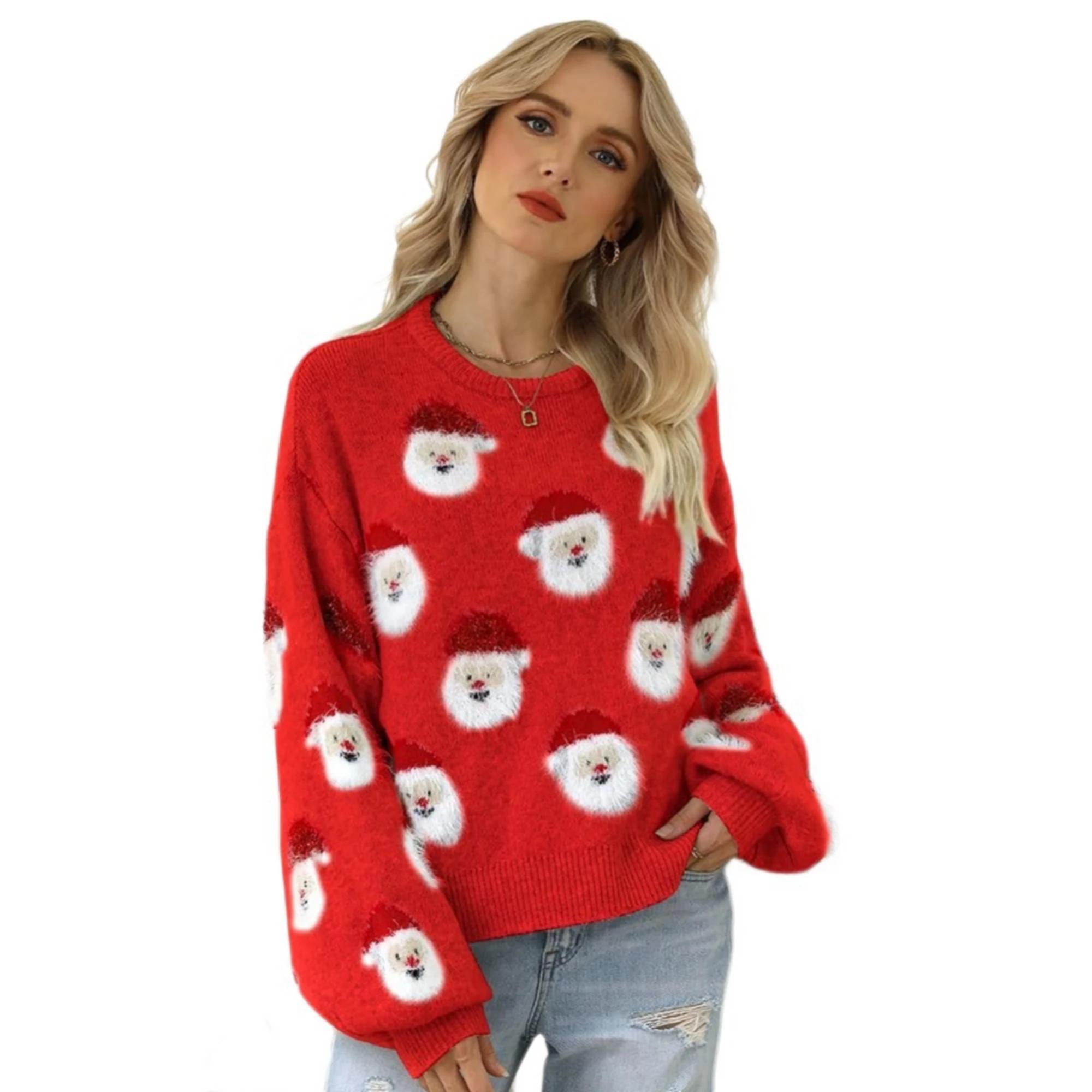 Women Ugly Christmas Sweater Fuzzy Santa Head Knit Sweater Casual Funny Santa Christmas Sweater | Kohl's